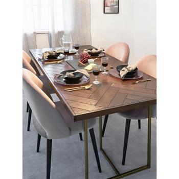 北歐實木餐桌家用長方形飯店簡約客廳飯桌小戶型鐵藝餐桌椅組合