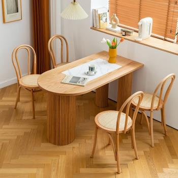 日式侘寂風橡木小型實木餐桌北歐全實木簡約家用防燙原木巖板餐臺
