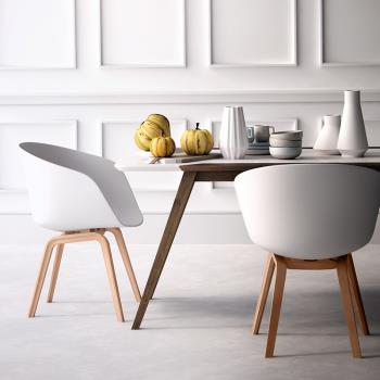北歐餐椅家用實木靠背書桌椅現代簡約餐廳咖啡廳洽談ins塑料椅子