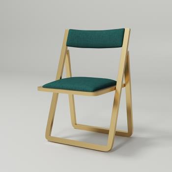 輕奢北歐家用靠背餐椅現代簡約小戶型鐵藝折疊椅子洽談凳子