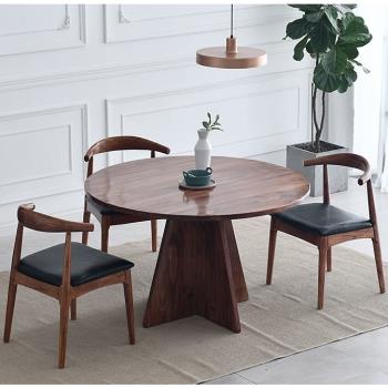 新中式實木圓餐桌餐桌椅組合小戶型北歐吃飯桌咖啡桌創意圓洽談桌