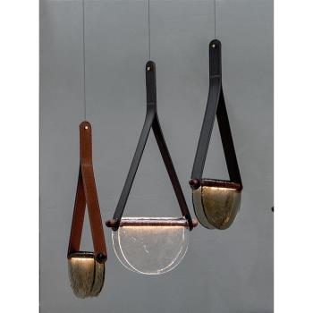 設計師北歐皮革吊燈后現代簡約餐廳客廳臥室書房輕奢玻璃裝飾燈具