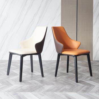 北歐餐椅現代簡約實木靠背椅子設計師家用皮藝樣板房咖啡廳休閑椅
