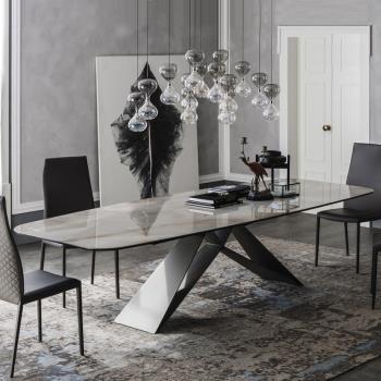 北歐輕奢大理石餐桌椅后現代簡約6-8人家用不銹鋼長方形創意飯桌