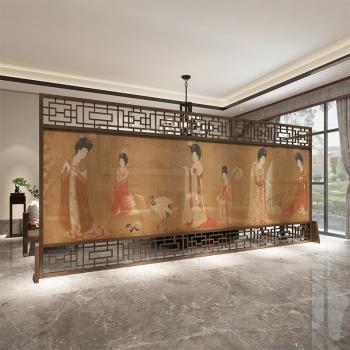 新中式古典大屏風隔斷仕女圖客廳別墅裝飾酒店遮擋實木藝術座屏