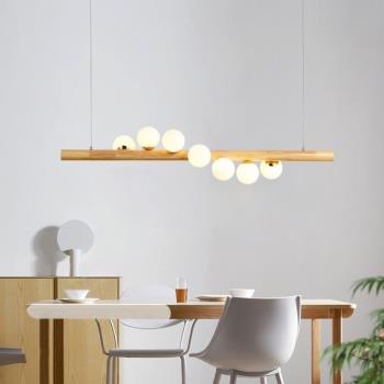 北歐實木餐廳吊燈簡約木藝吧臺長條魔豆燈設計師創意網紅工作室燈
