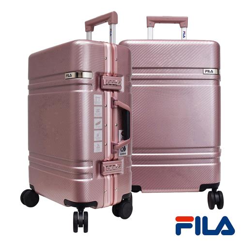(全新福利品)FILA 25吋簡約時尚碳纖維飾紋系列鋁框行李箱-玫瑰金