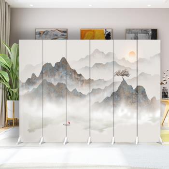 新中式屏風隔斷客廳山水家用辦公白色輕奢現代簡約茶室折疊移動屏