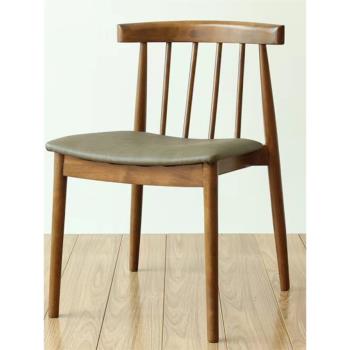 OMEAN北歐實木餐椅家用現代簡約酒店咖啡色椅子靠背椅輕奢布藝椅