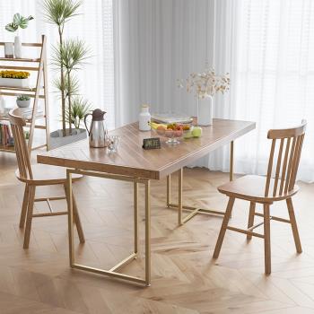 北歐實木餐桌現代簡約長方形簡易桌椅組合吃飯桌子家用小戶型鐵藝