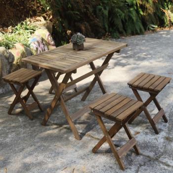 可折疊田園風簡約休閑餐桌椅復古做舊原木家用便攜實木戶外桌椅子