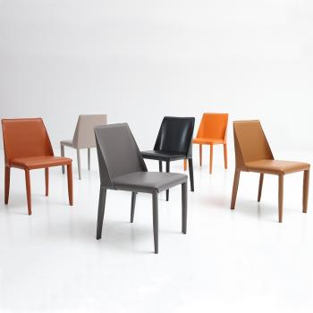 北歐餐椅意式家用現代簡約舒適咖啡廳餐廳升級加厚馬鞍皮靠背座椅