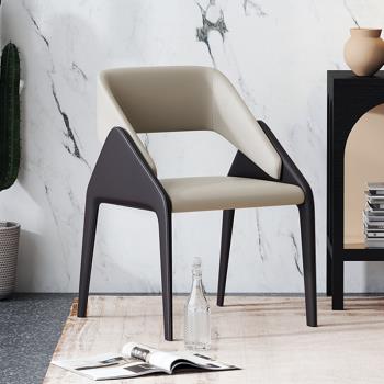 意式北歐馬鞍皮餐椅現代簡約家用靠背椅子極簡設計師洽談休閑創意