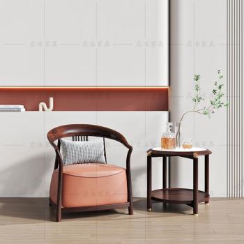 新中式單人沙發椅烏金木客廳休閑椅三件套組合別墅家具樣板房圍椅