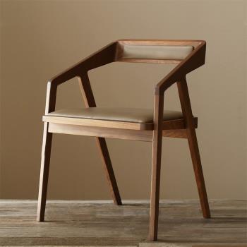 北歐實木餐椅天然簡約舒適洽談椅美式休閑椅靠背椅咖啡廳酒店椅子