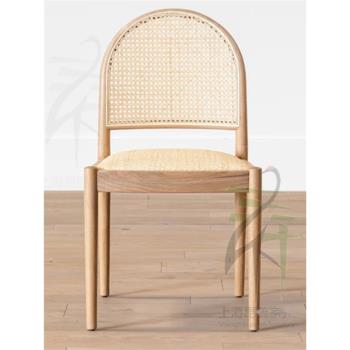 北歐輕奢簡約現代中古原木藤編餐椅舒適藝術家用咖啡設計白蠟木椅