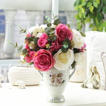 和家歐式玫瑰仿真花小雛菊套裝餐桌茶幾裝飾擺設美式牡丹整體花藝