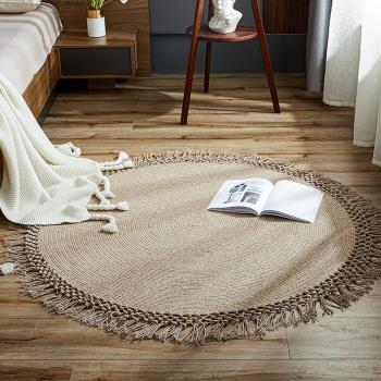 波西米亞風圓形地毯北歐簡約手工打結流蘇編織圓毯客廳茶幾臥室墊