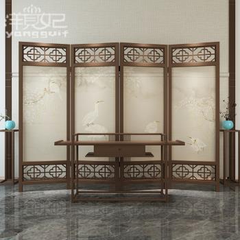 新中式古典折疊屏風隔斷實木玄關客廳時尚辦公室茶樓半透移動折屏