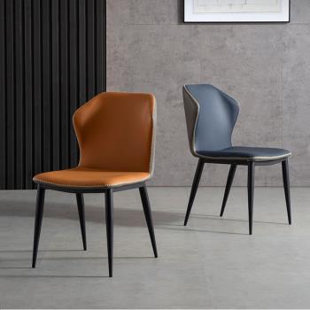 意式極簡輕奢餐椅簡約現代小戶型咖啡廳酒店椅北歐家用橙色皮椅子