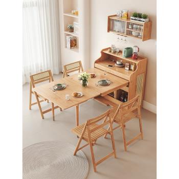 北歐餐桌折疊收納帶餐邊柜一體多功能實木隱形伸縮小戶型家用飯桌