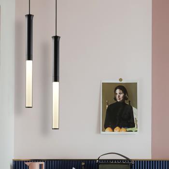 北歐創意個性長線條圓柱形小吊燈櫥窗簡約餐廳吧臺單頭藝術吊線燈