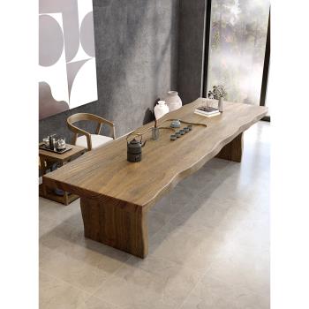 新中式一桌五椅實木現代簡約陽茶室辦公原木大板一體茶臺茶桌組合