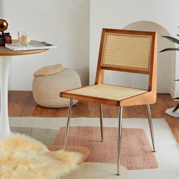 北歐藤編實木椅子中古簡約日式昌迪加爾靠背椅設計師現代網紅餐椅