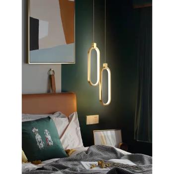 臥室床頭吊燈現代簡約客廳背景墻燈具北歐網紅極簡全銅雙頭小吊燈