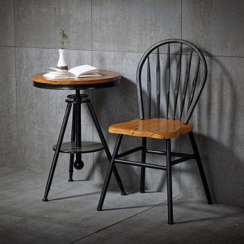 鐵藝實木餐椅家用餐廳靠背椅奶茶店椅休閑椅現代椅子簡約創意凳子