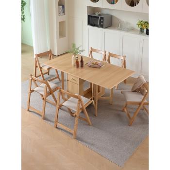 實木餐桌原木色折疊餐臺小戶型簡約現代桌子雙腳收納可移動飯桌