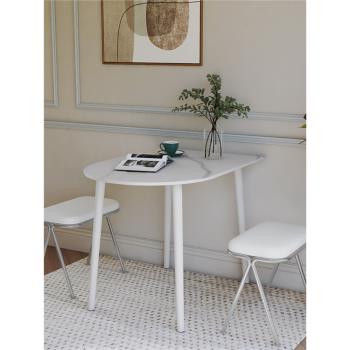 ins小戶型半圓半島白色餐桌子北歐風格巖板餐桌書桌一體簡約現代