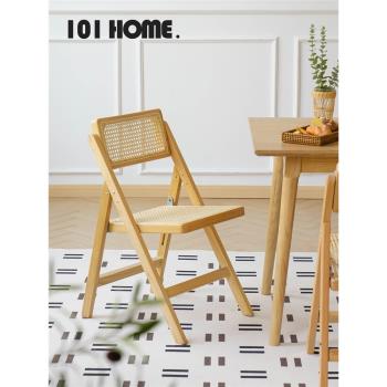 101 HOME實木椅子藤編餐椅法式家用折疊椅ins戶外舒服久坐靠背椅