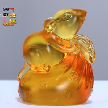 琉璃生肖老鼠錢袋鼠風水擺件居家客廳酒櫃室內軟裝裝飾招財禮品