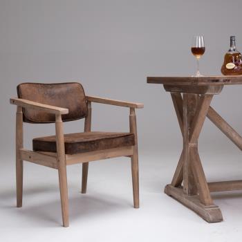 燦洋實木北歐復古扶手家用靠背椅歐式咖啡椅餐廳餐椅書房休閑椅子
