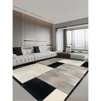 現代輕奢真牛皮地毯拼接客廳高級沙發茶幾墊別墅樣板間臥室床邊毯