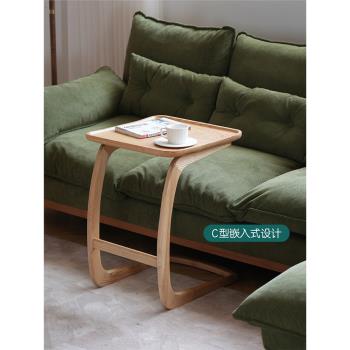 沙發邊幾實木小茶幾簡約原木風新中式C型可移動現代簡約角幾瑞澤