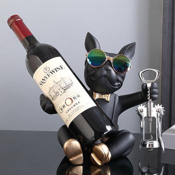 創意法鬥犬紅酒架擺件輕奢高檔紅酒杯架客廳電視櫃酒櫃擺設裝飾品