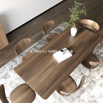 北歐ins簡約長方形餐桌網紅實木多層板不銹鋼書桌辦公桌會議桌