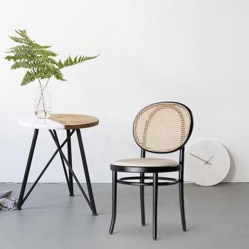 in藤編椅實木餐桌椅家用北歐簡約新中式設計師咖啡廳中古藝術椅子