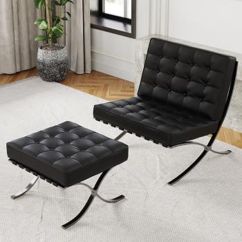 巴塞羅那椅意式皮客廳極簡單人設計師沙發椅子陽臺休閑簡約時尚椅