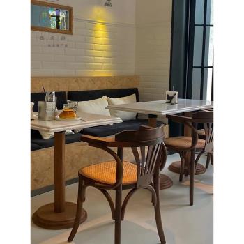 馬卡魯實木復古藤編椅子酒吧簡約現代法式靠背民宿輕奢咖啡廳凳子
