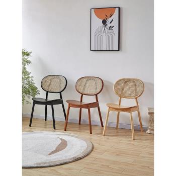 壹玖筑夢空間 北歐日式復古實木藤編椅子餐廳家用餐椅設計師藤椅