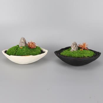 新中式永生苔蘚禪意盆景仿真花藝綠植大餐桌吧臺茶幾茶室飾品擺件