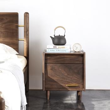 床頭柜子黑胡桃全實木簡約現代臥室收納儲物裝飾極窄小型北歐家具
