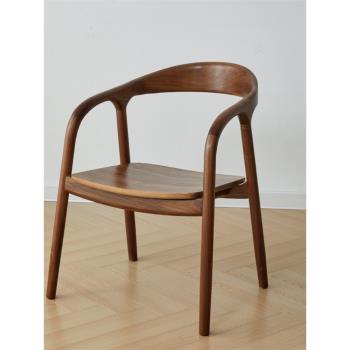 北美胡桃木實木餐椅簡約舒美特扶手椅子新中式輕奢圍椅泡茶室椅子