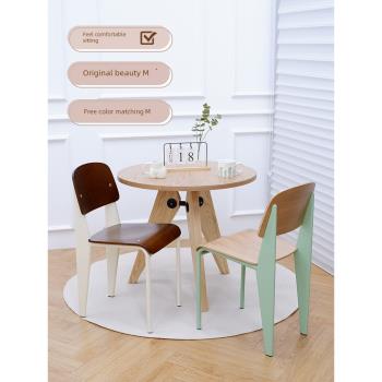 北歐設計師餐椅復古實木椅子中古餐桌椅靠背椅家用餐廳家居凳子
