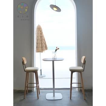馬卡魯北歐椅子網紅ins靠背家用設計師咖啡廳桌吧臺高腳實木餐椅