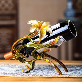 羅曼尼琺瑯紅酒架擺件客廳家用歐式輕奢居家酒柜創意裝飾品酒瓶架