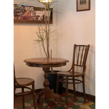 馬卡魯北歐實木復古椅子法式靠背家用民宿餐椅美式咖啡廳桌椅組合